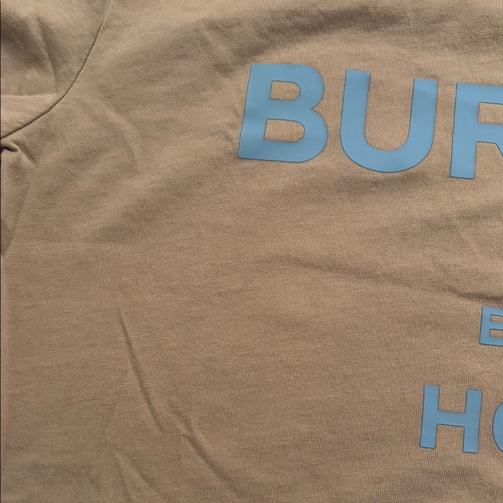 Burberry Tan T-Shirt with Blue Lettering